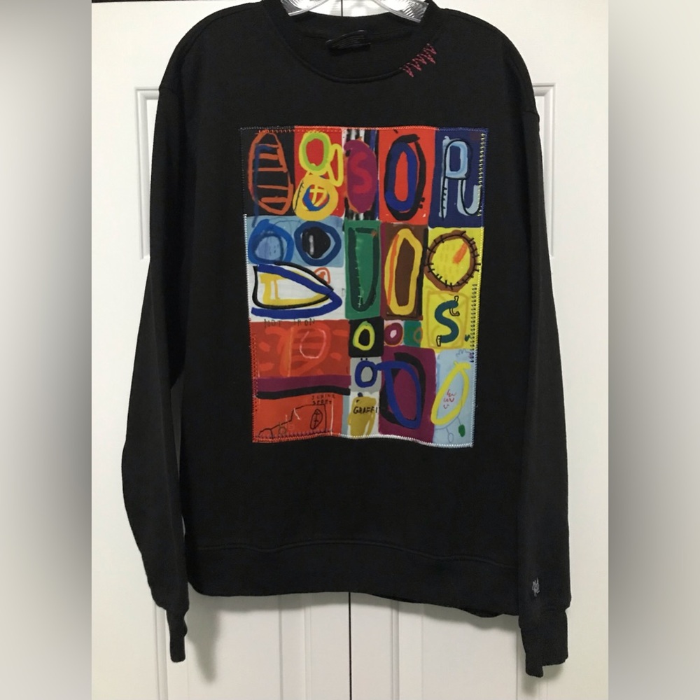 Bleecker & Mercer Mens XL Black Cotton Crew Neck Vintage Sweater